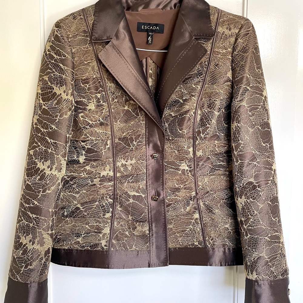 ESCADA Stunning Brown Bronze Gold Mesh Lace Jacket 42